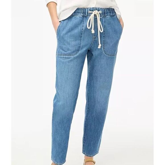 J. Crew Factory Drawstring Blue Jeans / Straight Pants sz. 27 NWOT Deep Pocket - Picture 1 of 10